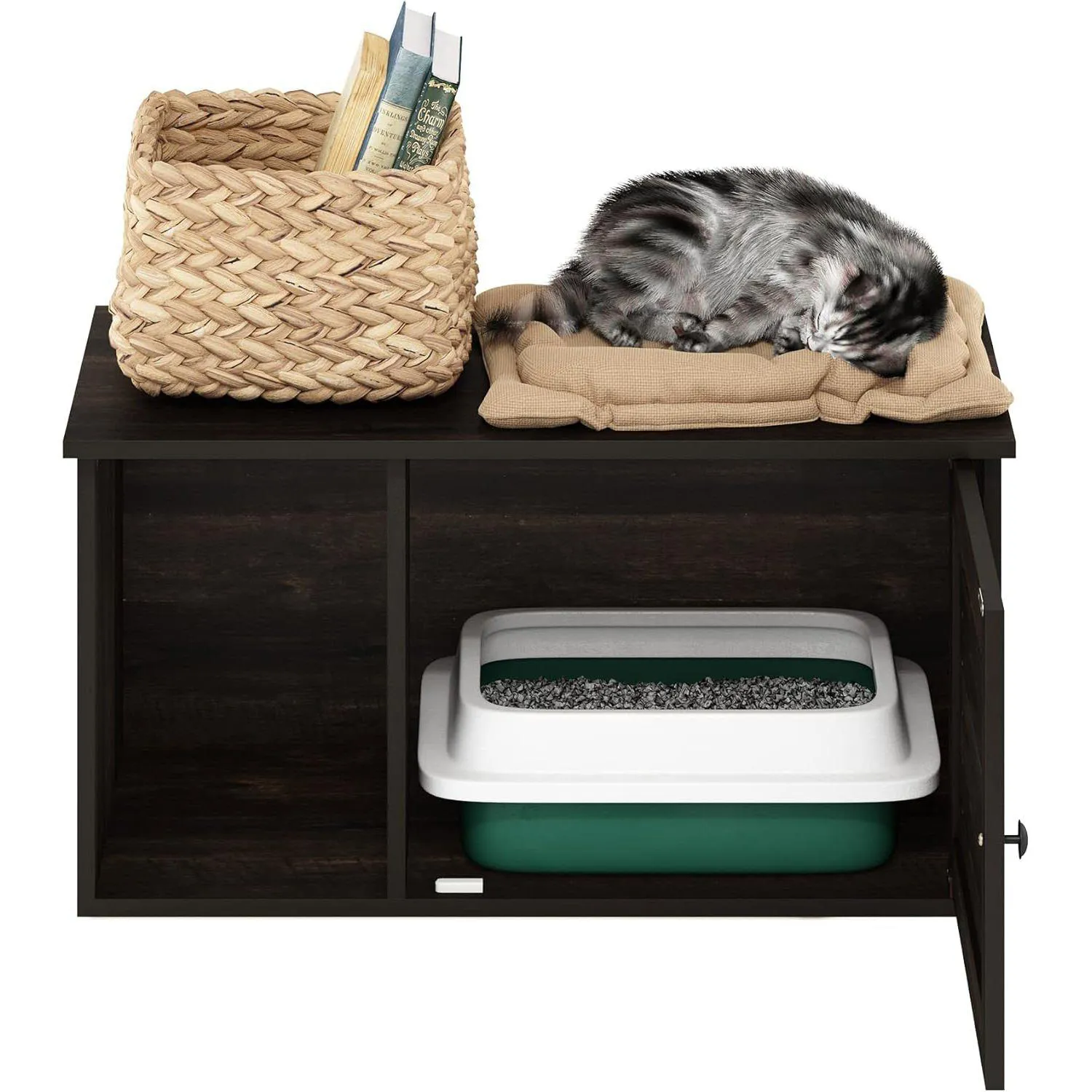 Caja Furinno Farmhouse con Divisor y Diseño Elegante para Gatos 3