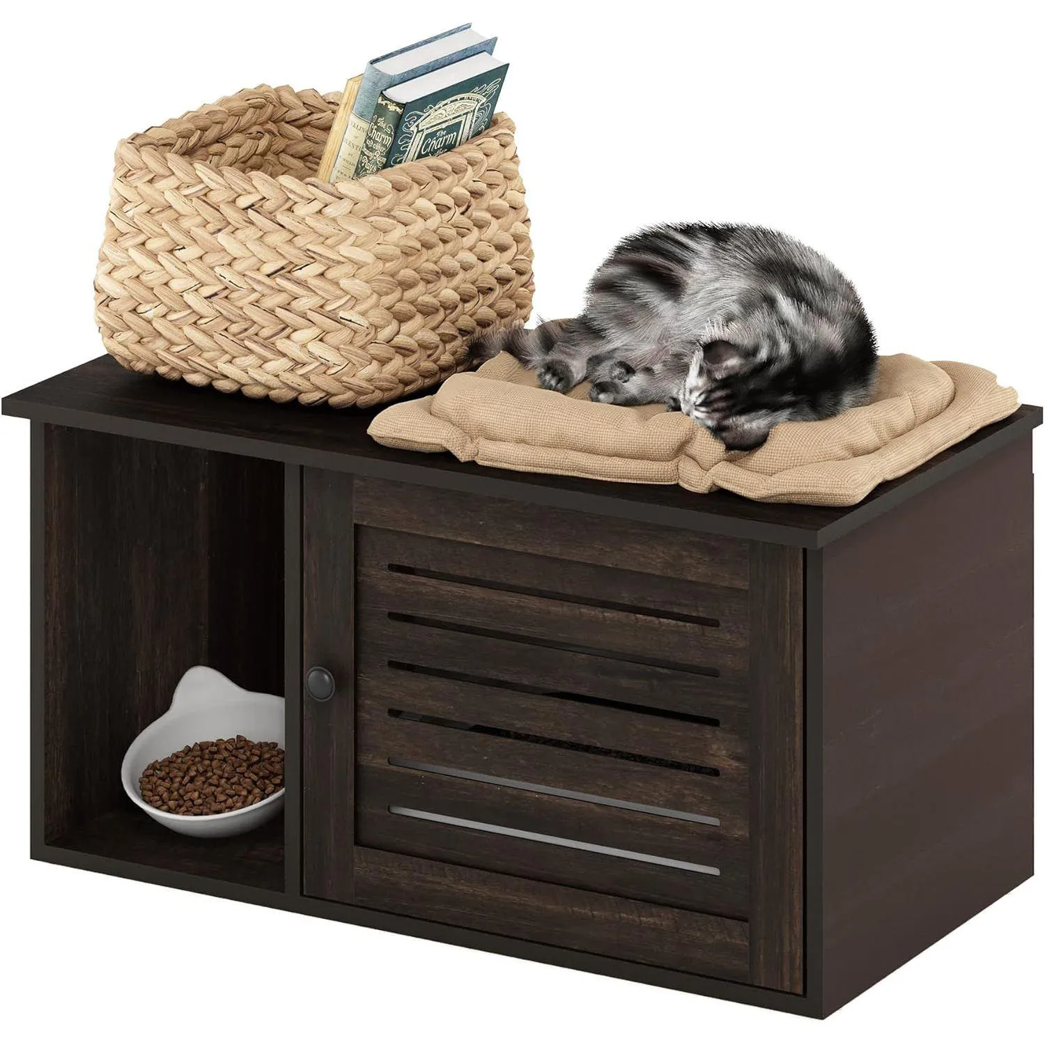 Caja Furinno Farmhouse con Divisor y Diseño Elegante para Gatos 4