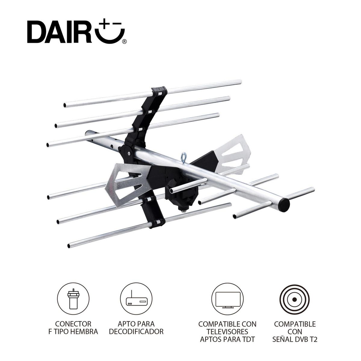 DAIRU - Antena Tdt Exterior Tipo Yagi. Con Cable De 10 M