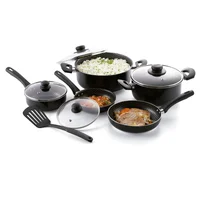 Juego de Ollas Batería de Cocina Aluminio 6 Ultra Antiadherente 10 Piezas Libre de PFOA Negro Universal