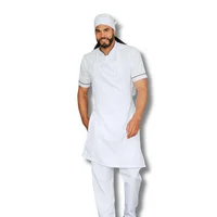 Uniforme Antifluido Cocina Camisa Blanca Pantalón Blanco Delantal Peto Blanco Obsequio Cofia Blanca Hombre XL