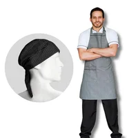 Uniforme Antifluido Cocina Camisa Blanca Pantalón Negro Delantal Peto Rayas Obsequio Cofia Rayas Hombre S