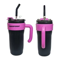 Termo Termico Pitillo Acero Inoxidable Lila 860ml Negro