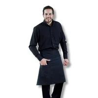 Uniforme Mesero Camisa Oxford Negra Pantalón Jean Negro Delantal Tipo Chaleco Hombre L/32