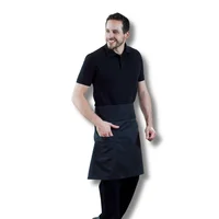 Uniforme Mesero Camiseta Polo Negra S + Pantalon Jean Negro T32 + Delantal de Cintura Hombre