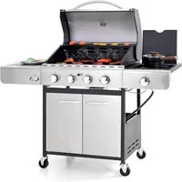 Parrilla a Gas de 4 Quemadores con Quemador Lateral y Rejillas de Hierro