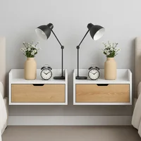 Set X2 Mesas De Noche Flotantes Con Puerta 35X50X30Cm Madera