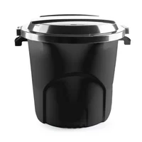 Caneca Tanque Multiuso Plástico 50 L con Tapa y Manijas Negro Set X 10 Unidades