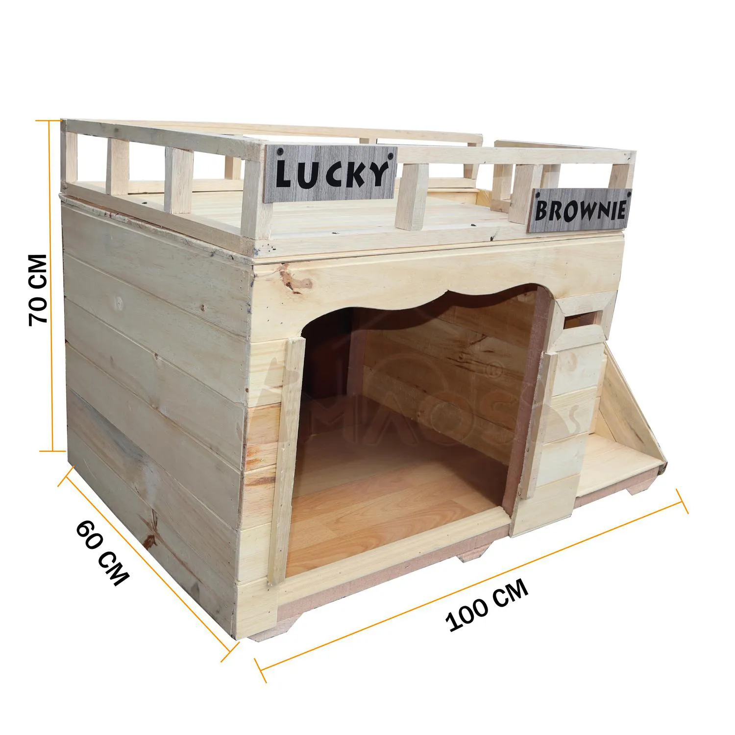 Casa para Perro en Madera Pino Natural con Terraza