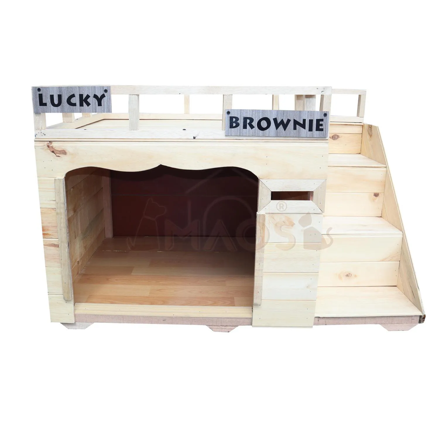 Casa para Perro en Madera Pino Natural con Terraza 4