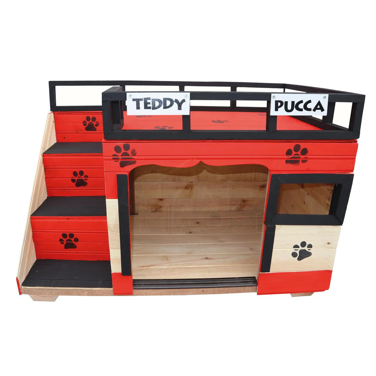 Casa En Madera Pino Mediana Terraza Perro Roja