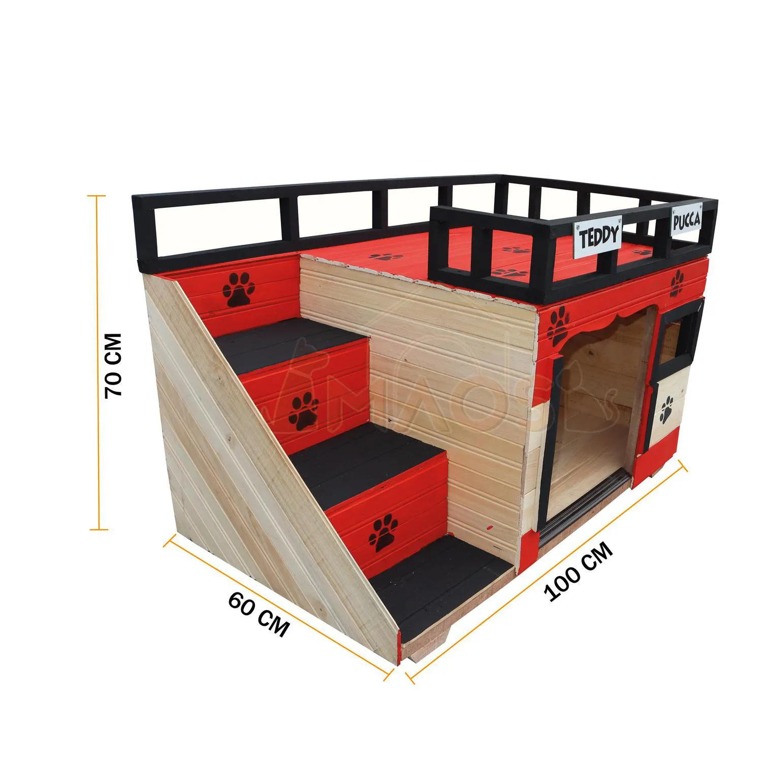 Casa En Madera Pino Mediana Terraza Perro Roja