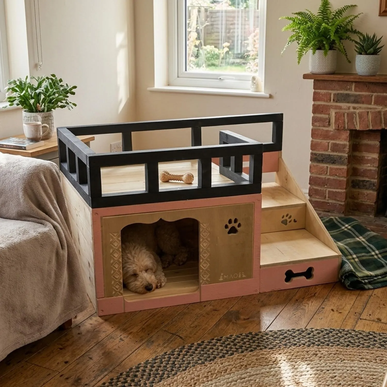 Casa En Madera Pino Pequeña Terraza Perro Rosada