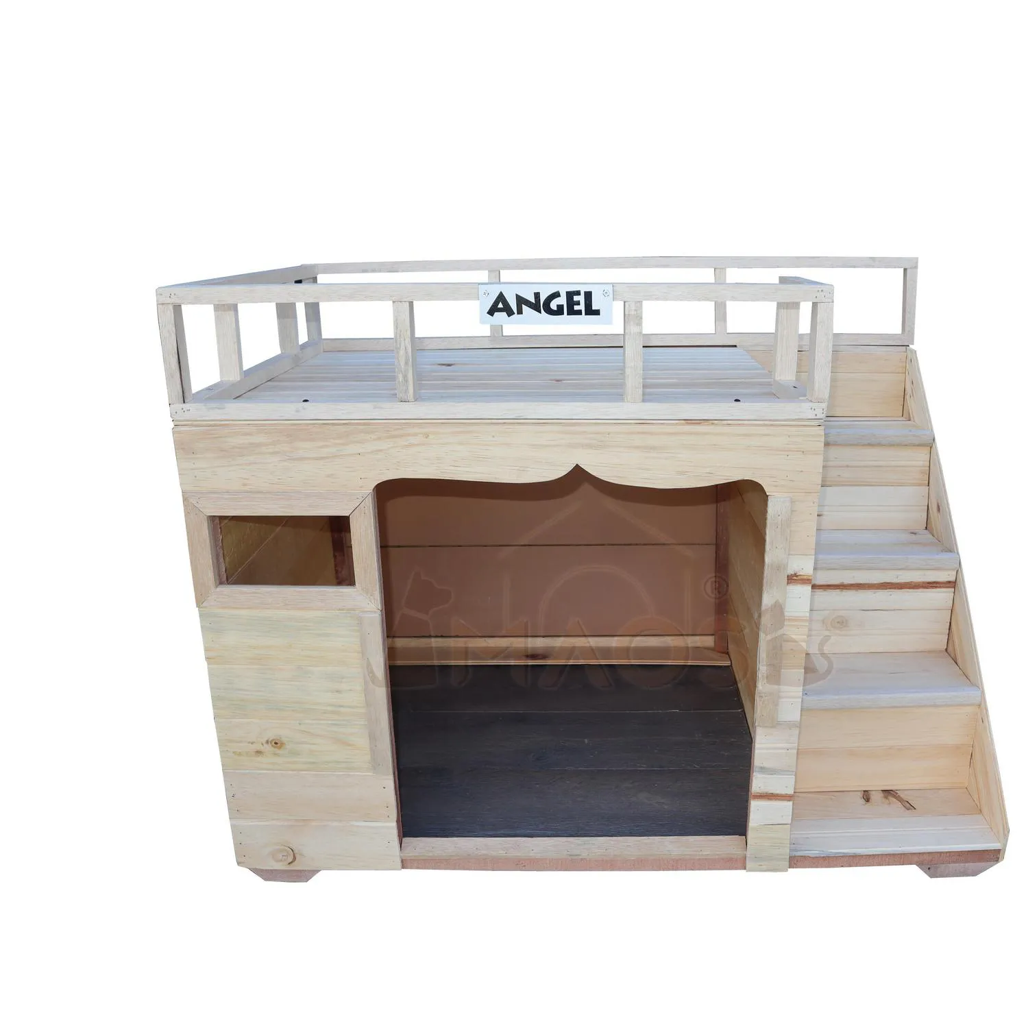 Casa para Perro en Madera Pino Natural Grande con Terraza 3