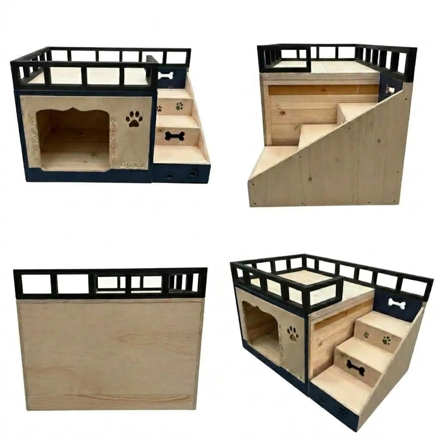 Casa para Perro con Terraza en Madera Pino Azul 4