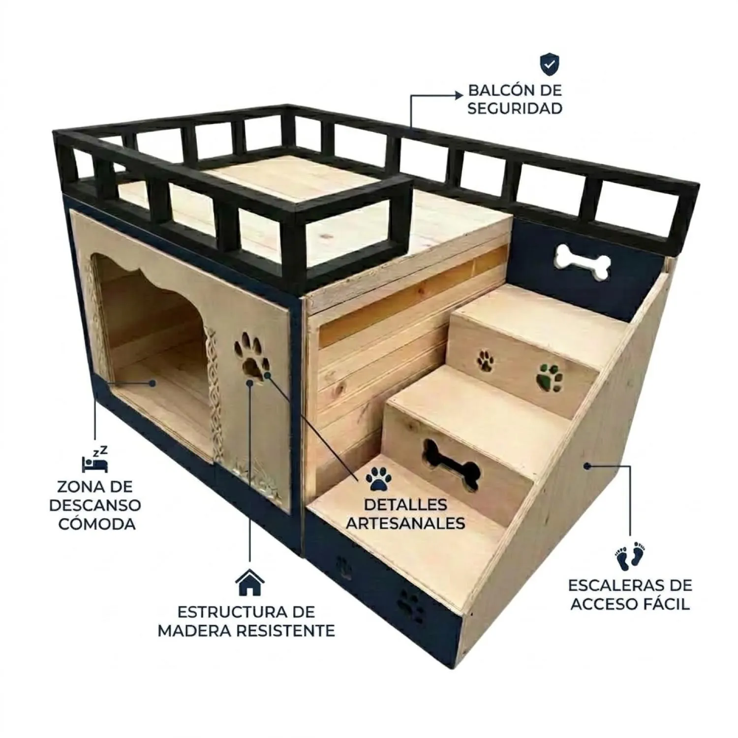 Casa para Perro con Terraza en Madera Pino Azul 5