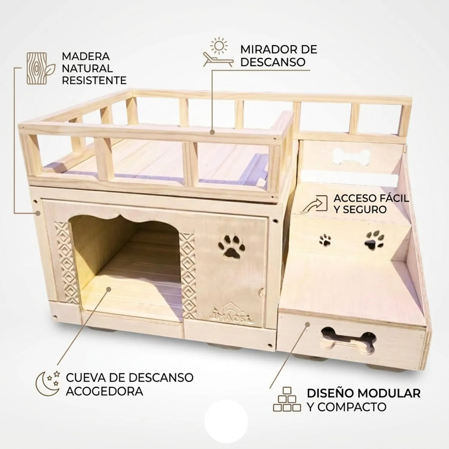 Casa En Madera Pino Pequeña Terraza Perro Natural 5