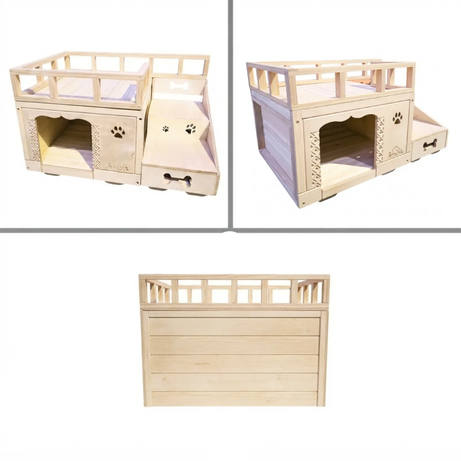 Casa Para Perro con Terraza en Madera Pino Pequeña 4