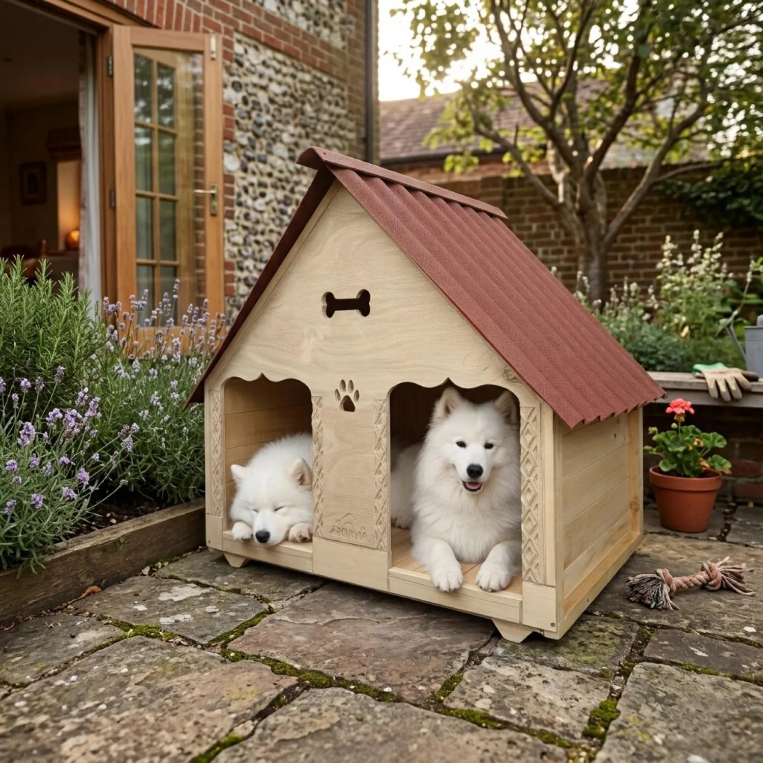Casa para Perro Doble En Madera Pino 150x120 cm Grande Natural