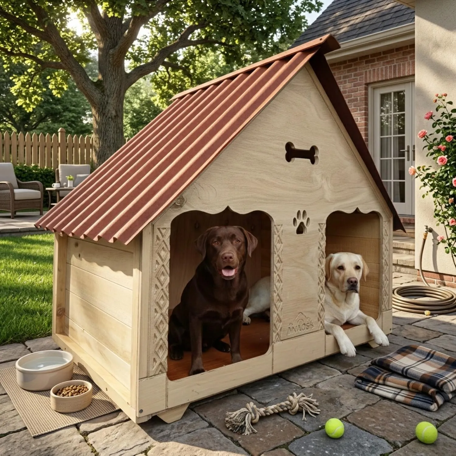 Casa para Perro Doble En Madera Pino Grande 150x120 cm