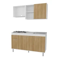 Cocina Integral 1.50 Metros Sedona Europeo/Blanco Incluye Mesón Poceta Derecha en Acero Inoxidable Con 4 Fogones A Gas Just Home Collection