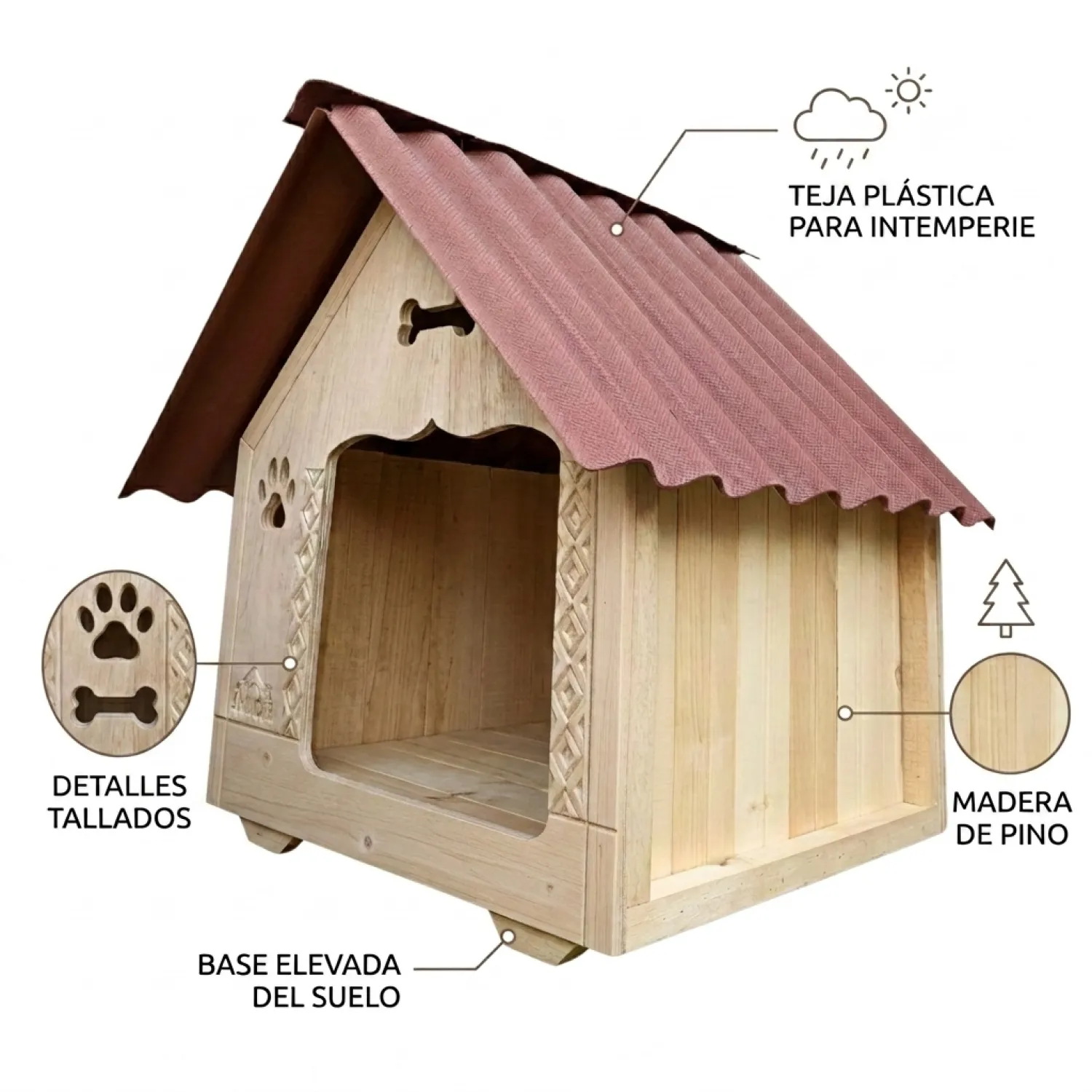 Casa En Madera Pino Pequeña Perro 5