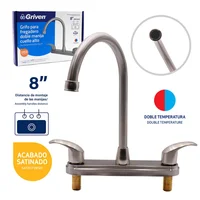 Grifería Para Cocina 8" Cuello Alto Palanca Acero Inoxidable Acabado Satin Consumo 7.56 l/min