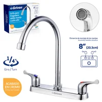 Mezclador 8" Para Fregadero Cuello Alto Palanca Acero Inoxidable Acabado Cromo