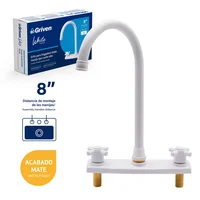 Mezclador 8" Para Fregadero Cruceta Cuello Alto Acero Inoxidable Acabado Blanco Mate