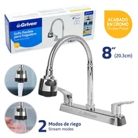 Mezclador 8" Cuello Flexible P/Fregadero Dos Tipos De Chorro Palanca Metalico