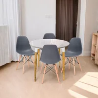 Comedor White Redondo Blanco Pequeño 4 Puestos con Sillas Eames Gris