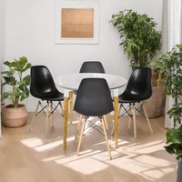 Comedor White Redondo Blanco Pequeño 4 Puestos con Sillas Eames Negra