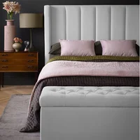 Combo Cama King + Puff Baúl Con Colchon Pillow Julieta 200X200X140 Gris Perla