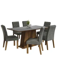 Juego de Comedor Britney + 6 Sillas Marrón/gris/silver