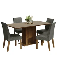 Juego de Comedor Keila + 4 Sillas Marrón/crema/plata