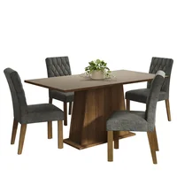 Juego de Comedor Ashley + 4 Sillas Marrón/crema/plata