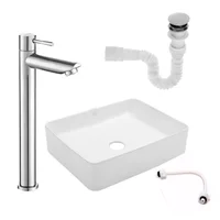 Kit Lavamanos Rectangular+griferia Agua Alta Brillante+push