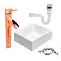 Kit Lavamanos Cuadrado+grifo Monocontrol Bambú Cobre Antiguo
