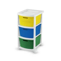 Cajonero Infantil De Piso Plástico Apariencia Rattán 3 Gavetas 33X66X39 cm Amarillo/Azul/Verde Rimax