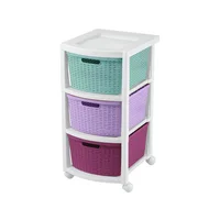 Cajonero Infantil De Piso Plástico Azul/Lila/Morado Apariencia Rattán 3 Gavetas 33X66X39 cm Rimax