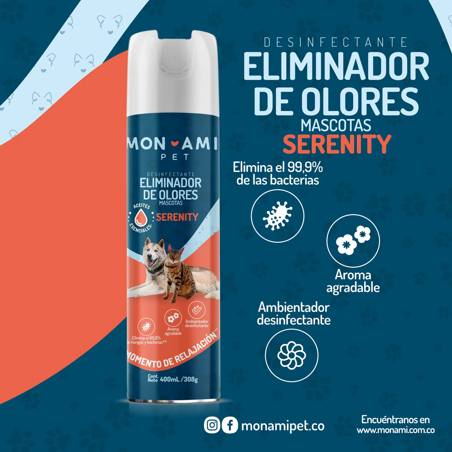Desinfectante Eliminador De Olores Mascotas 400ml Monami