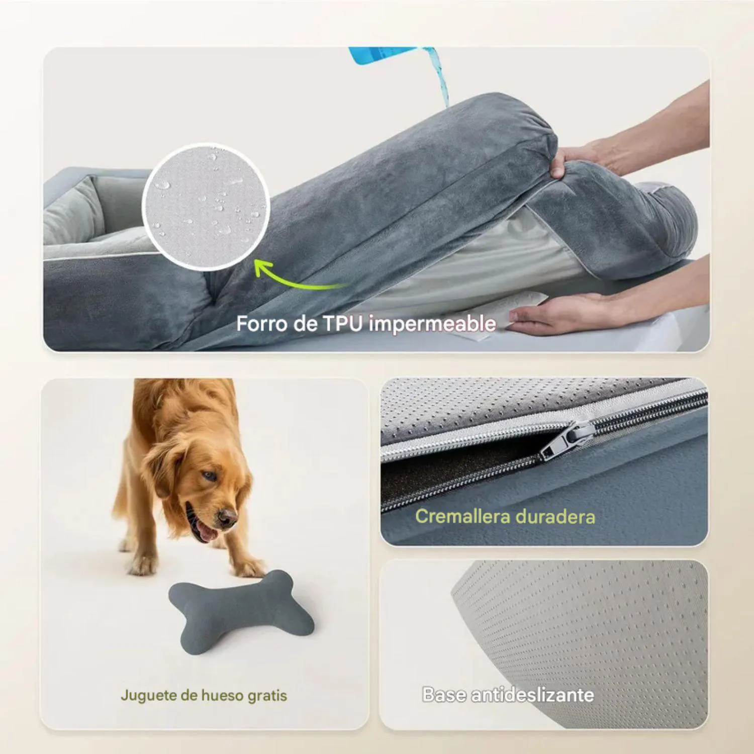 Cama Ortopédica para Perro Grande con Gel Refrescante Impermeable 6
