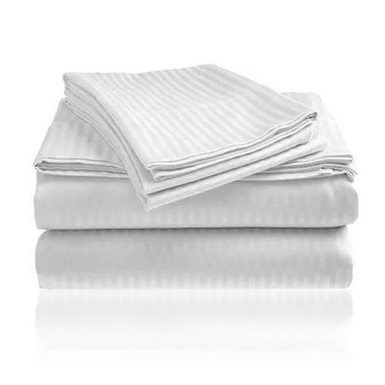 Juego Cama Doble Blanco Microfibra Rayas