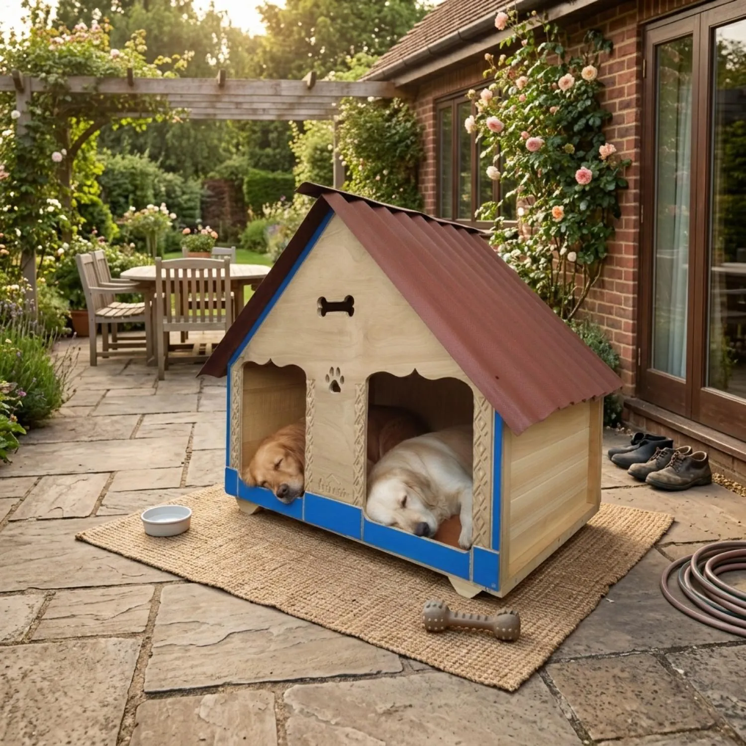 Casa para Perro Doble En Madera Pino Grande 150x120 cm