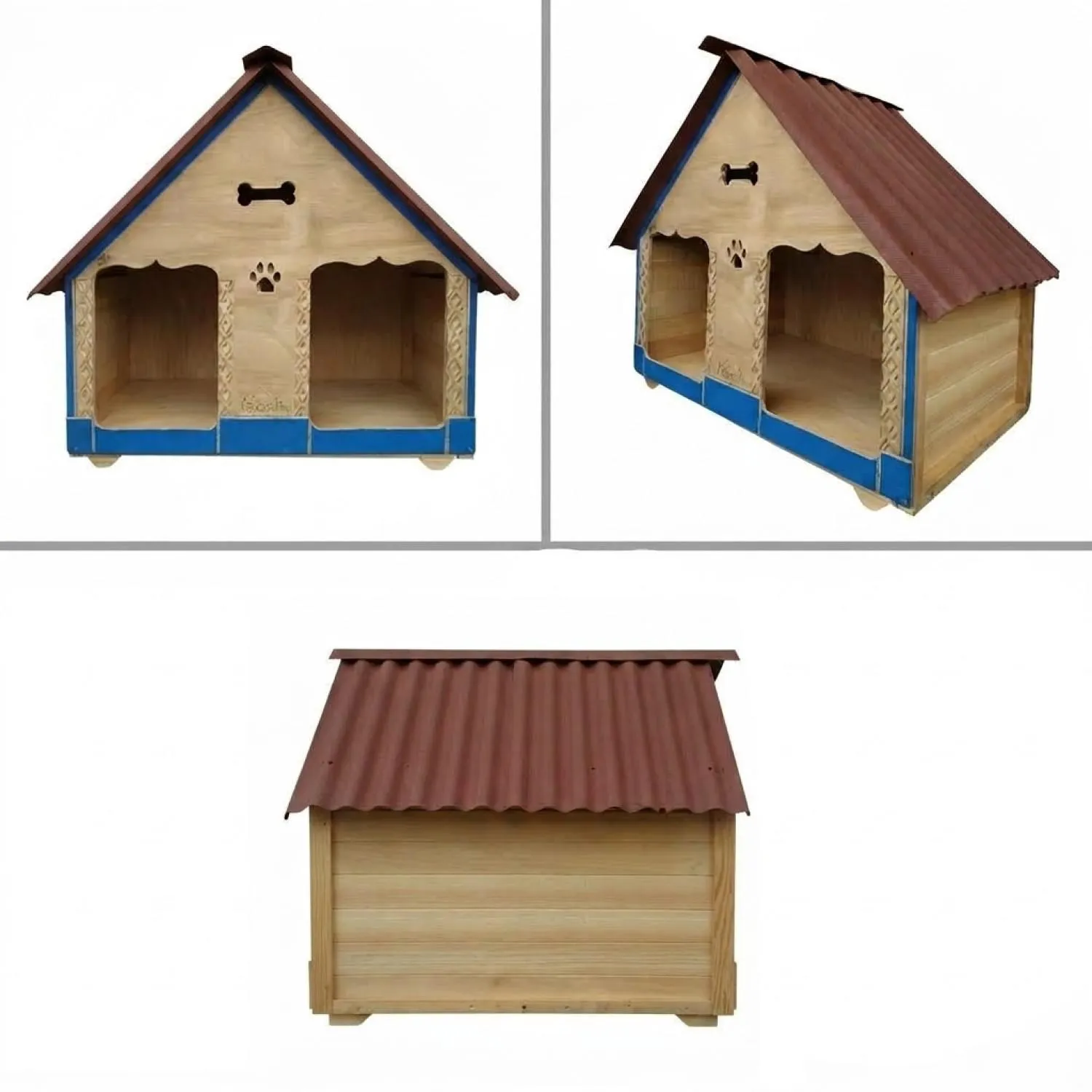 Casa para Perro Doble En Madera Pino Grande 150x120 cm 3