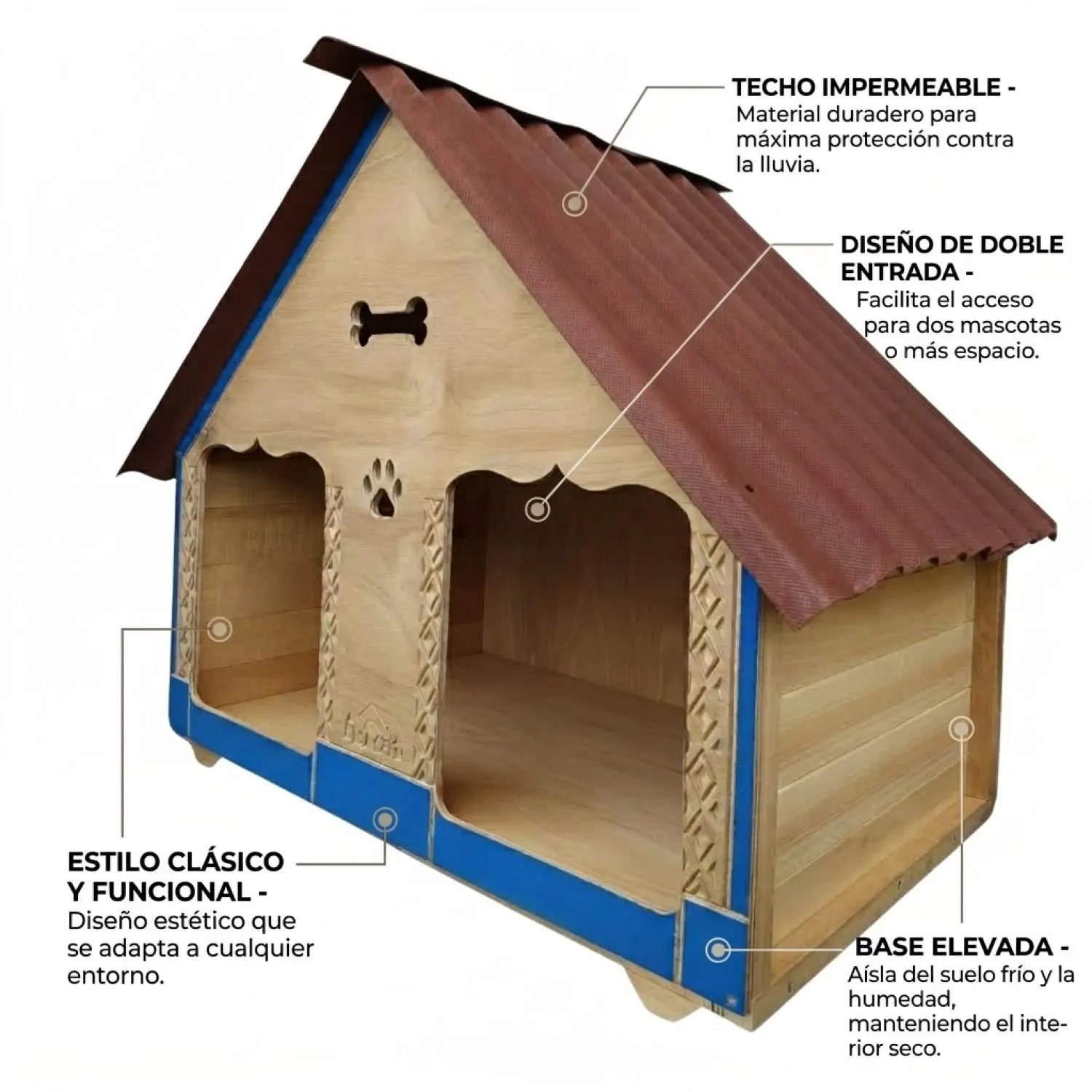 Casa para Perro Doble En Madera Pino Grande 150x120 cm 5