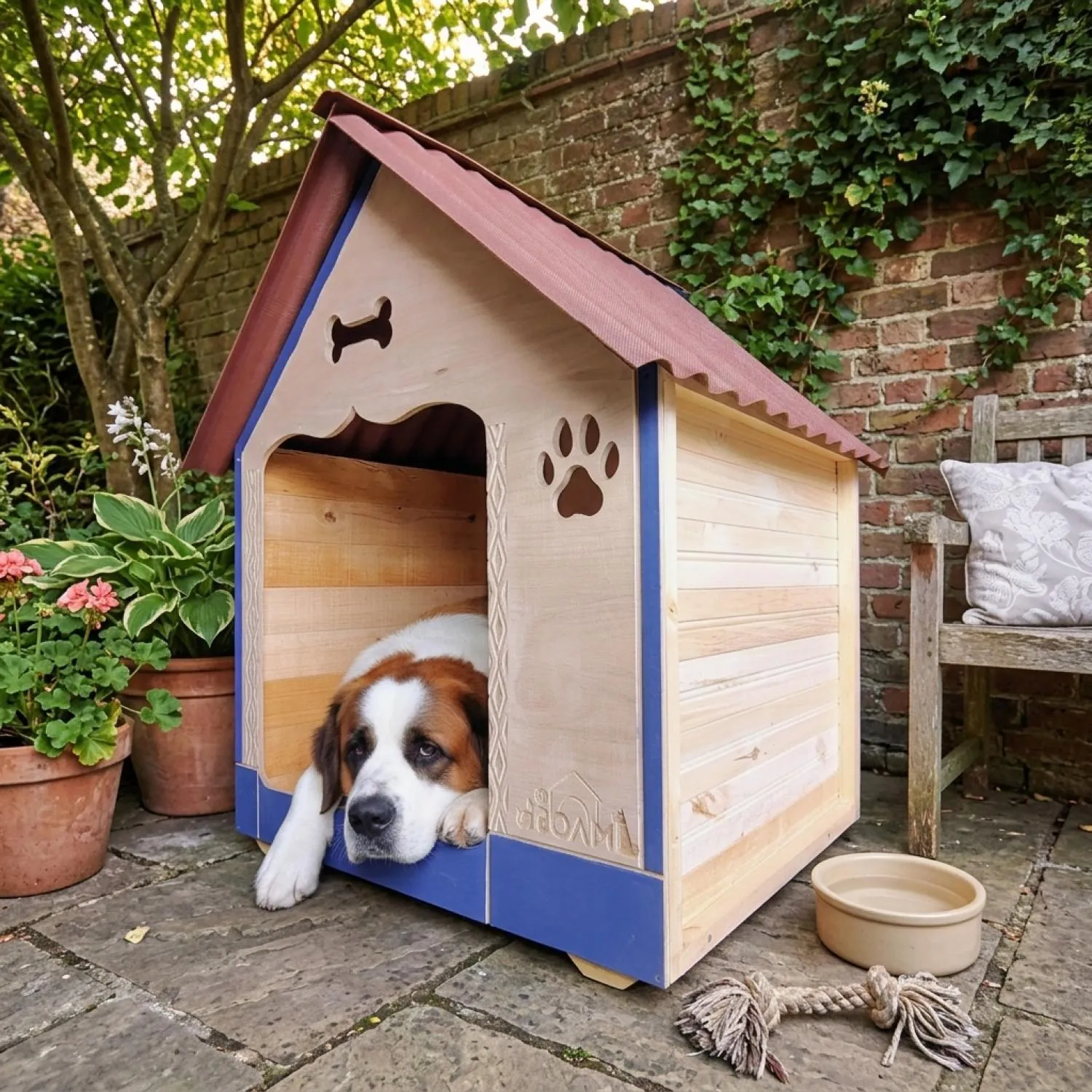 Casa para Perro Extragrande En Madera Pino Azul 80x110 cm