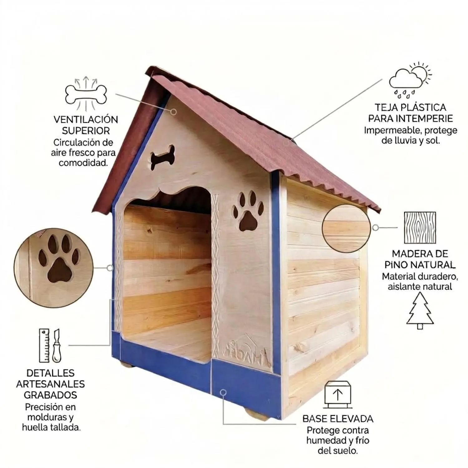 Casa para Perro Extragrande En Madera Pino Azul 80x110 cm 5