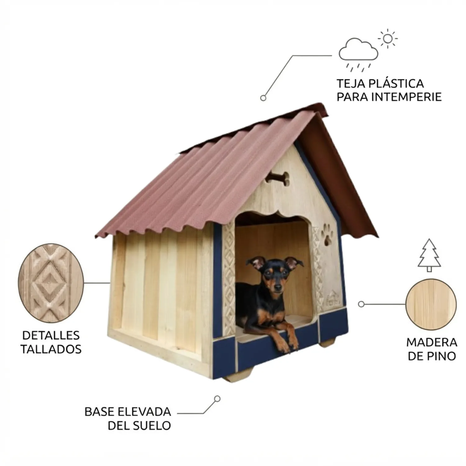 Casa En Madera Pino Pequeña Perro 5