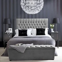 Combo Cama King 200X200X140 + Puff Baúl Con Colchón Pillow Paris Gris Plata